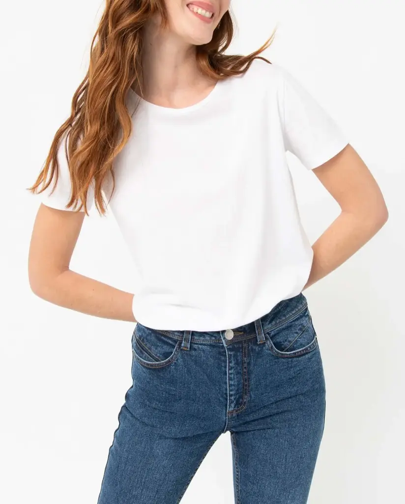 [25GE00077] RALADE-TEE-SHIRT MC COL ROND FEMME BLANC (S)