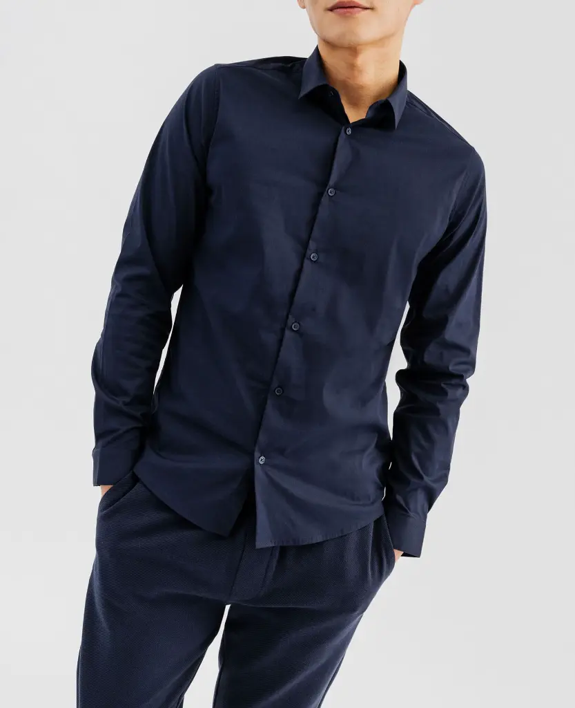 [25GE00013] KEFATO-CHEMISE ML COL CLASSIQUE HOMME MARINE (XS)