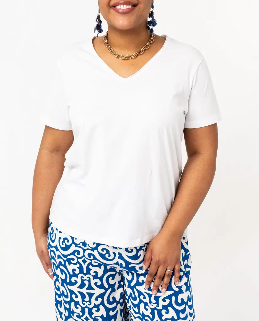 [25GE00073] RABORD-TEE-SHIRT MC COL V FEMME BLANC (46/48)