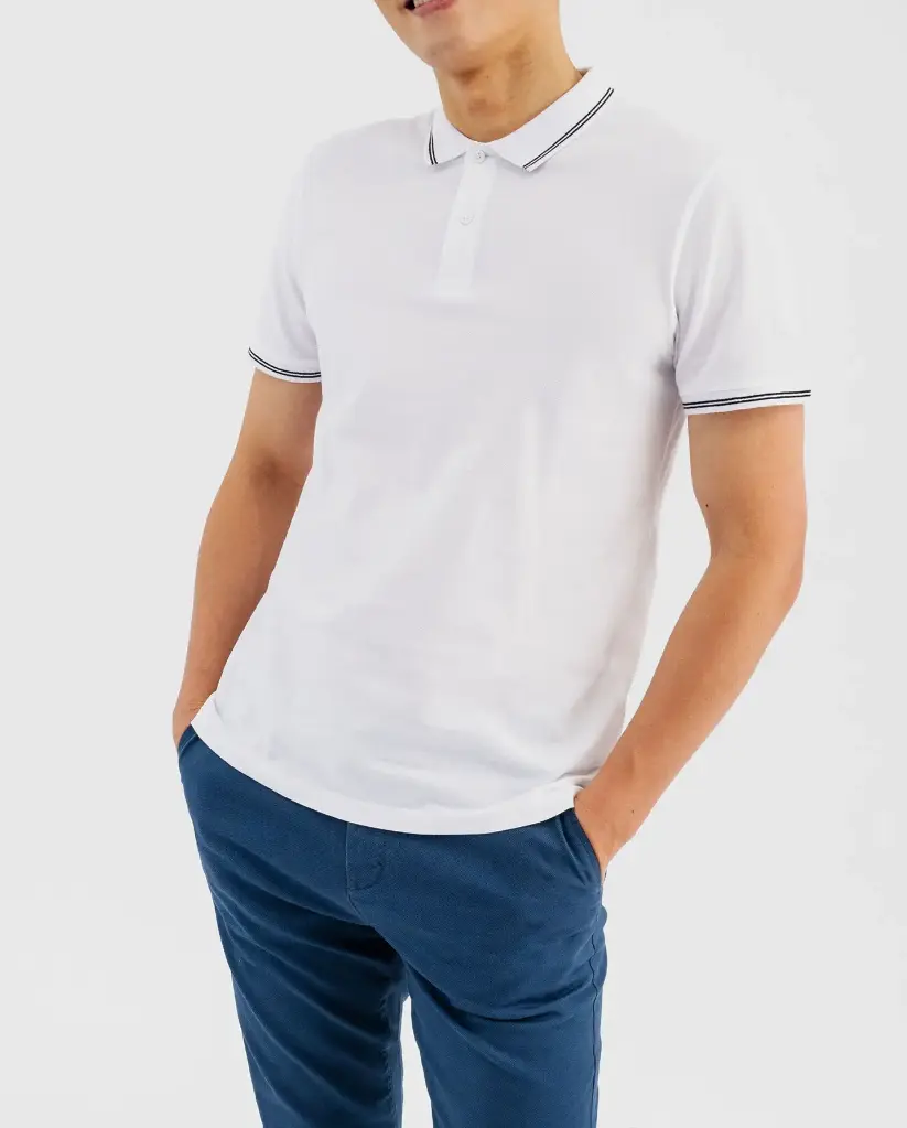 PONABOL180-POLO MC LISERÉ 2 BOUTONS HOMME BLANC (S)