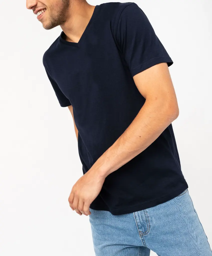 [25GE00045] POADERA-TEE-SHIRT MC COL V HOMME BLEU (S)