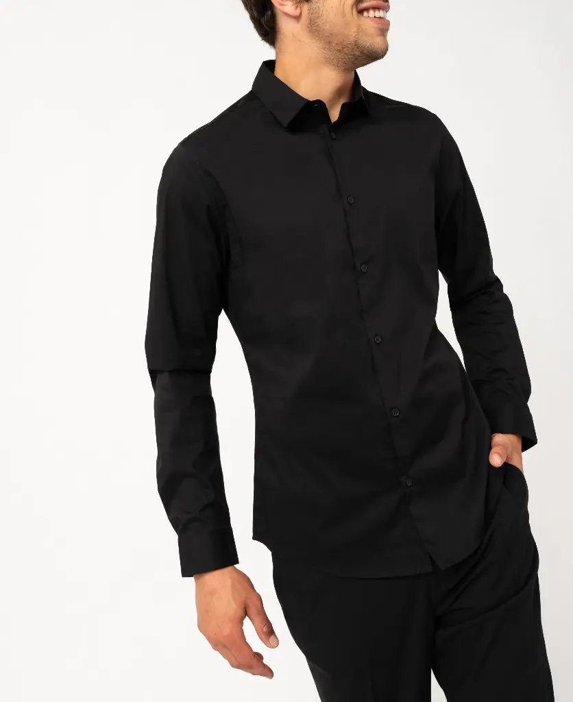 KEFATO-CHEMISE ML COL CLASSIQUE HOMME NOIR