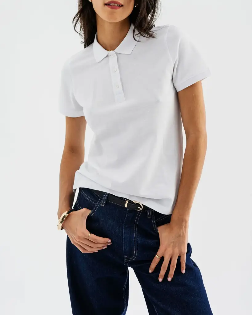 [25GE00001] CAPOJ-POLO MC UNI 3 BOUTONS FEMME (Blanc, XS)