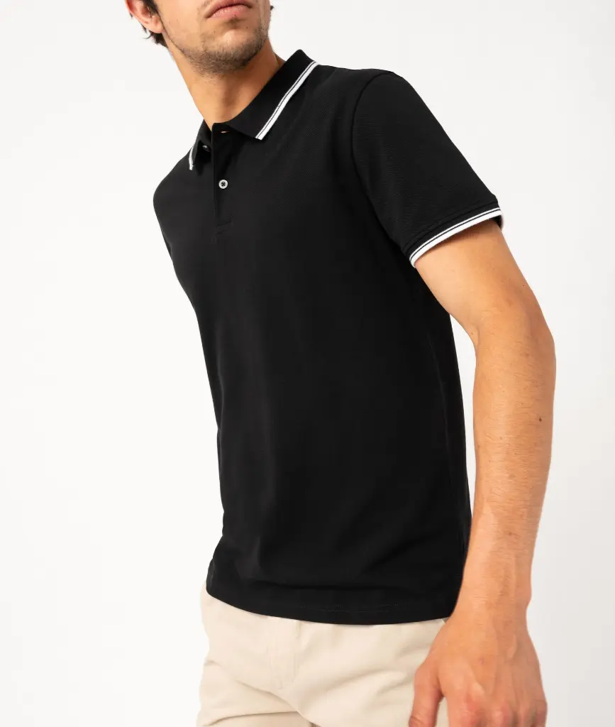 PONABOL180-POLO MC LISERÉ 2 BOUTONS HOMME NOIR (S)