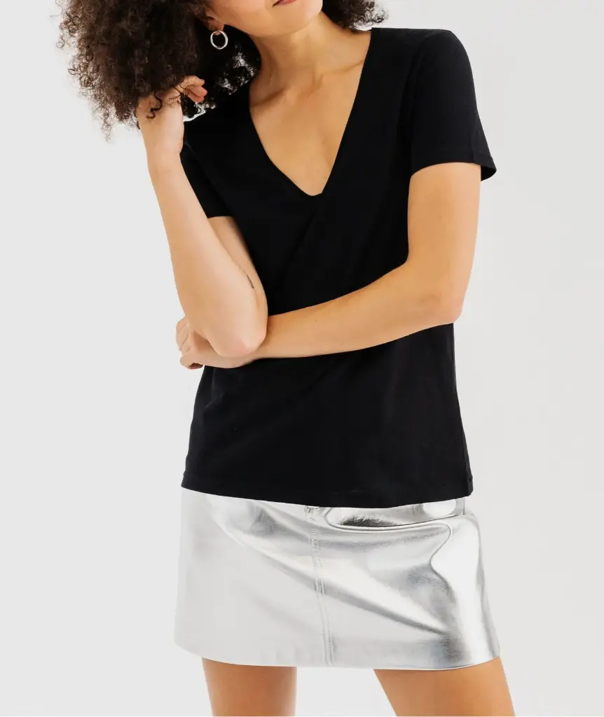 REOBO-TEE-SHIRT MC COL V FEMME NOIR