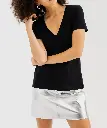 REOBO-TEE-SHIRT MC COL V FEMME NOIR